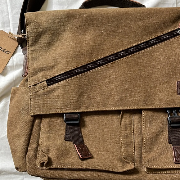 RAVUO Messenger Bag for Men Water Resistant Canvas Satchel Laptop 16.9 x 5.5 x 1 - Picture 6 of 16